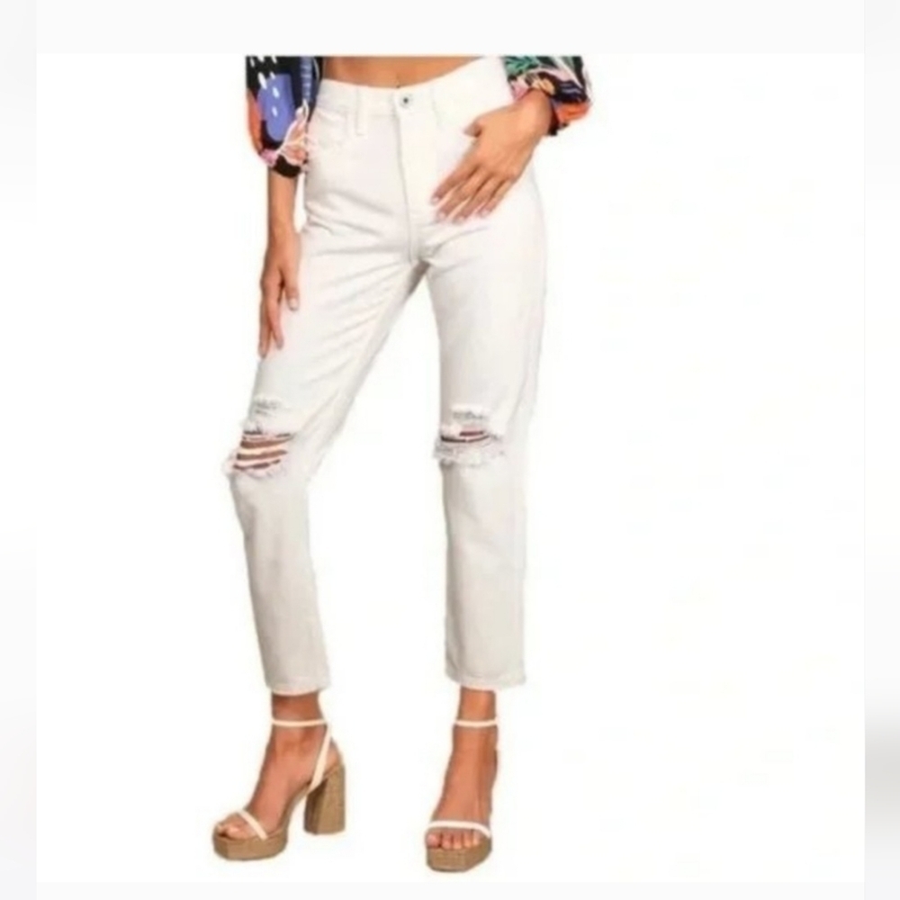 NWOT AFRM distressed crop high rise white jeans